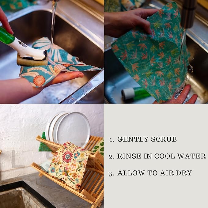 Honeybee Reusable Beeswax Wraps for Food | 5 Pack | Handmade in Australia | Eco Friendly, Organic, Biodegradable, Bee's Wrap for Bowl Covers and Food Storage | Reusable Cling Wrap