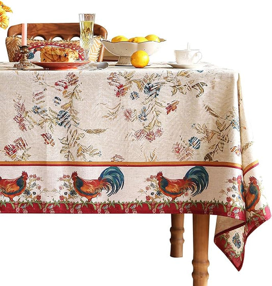 patdrea Designer Red Tablecloth for Square Tables,Vintage Linen with Animals and Flowers Pattern Tablecloths,Farmhouse Floral Table Cover Cloth Decor for Kitchen Dining Christmas,67"*67"