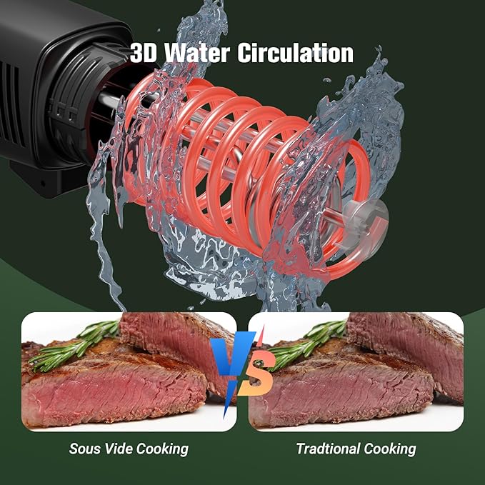 2.4g Wifi Sous Vide Cooker CharMeter Sous Vide Machine CSV-100-W, 1000 Wattts Sous-Vide Cooker Immersion Circulator App Control with 14 Preset Recipes, Calibration Function,Fast-Heating with Timer