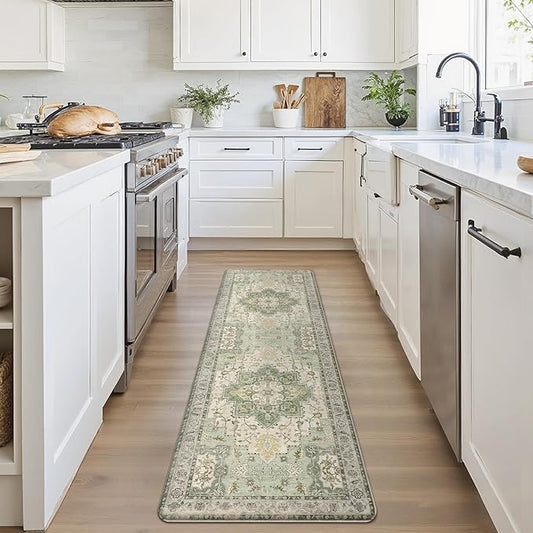 GENIMO Kitchen Mats for Floor, Washable Anti Fatigue Mat for Cushioned, 23.6"x71", Waterproof Kitchen Rugs, Non Slip Comfort Standing Mat Rug for Home, Sink, Laundry, Light Green
