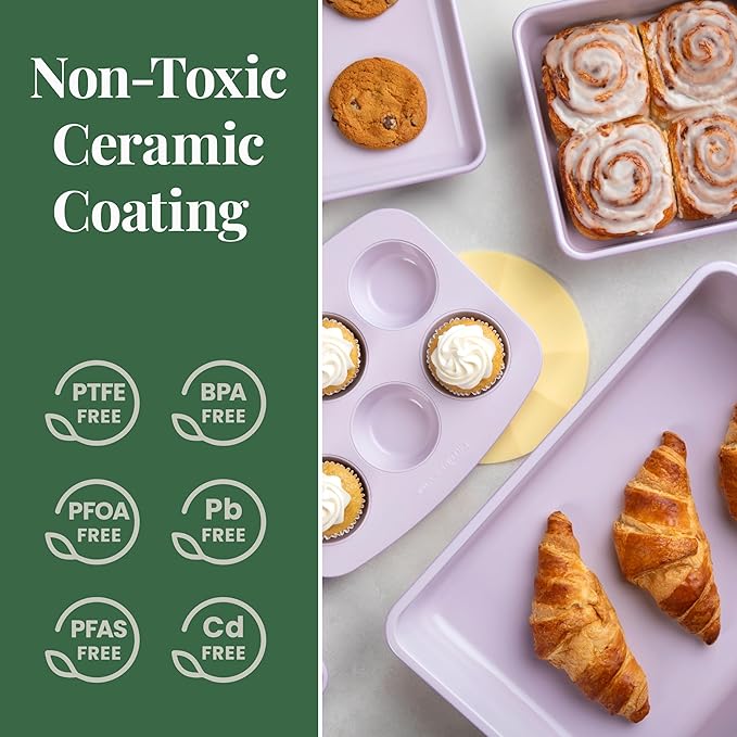 Larder & Vine 8-Piece Bakeware Set | Non-Stick Baking Set with Ceramic Finish | PFAS, PFOA, PTFE, and BPA Free Baking Essentials | Baking Sheets, Muffin Tins and Assorted Baking Pans | Lavender