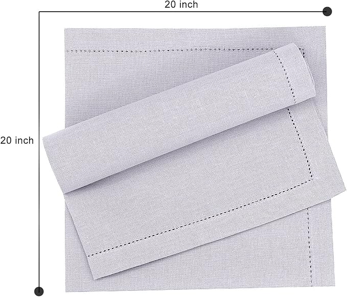 Ruvanti Premium Linen Napkins Set of 6-20x20 Inch, Classic Hemstitch, Mitered Corner Cloth Napkins ‎‎- Soft, Elegant Dinner Napkins Cloth Washable for Weddings, Parties, Everyday Use - Lavender Grey