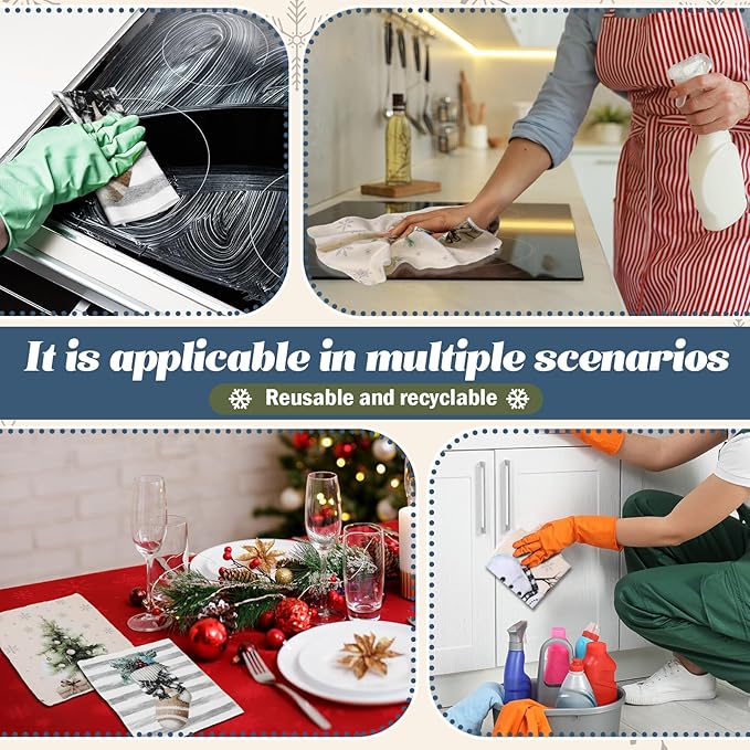 36 Pcs Christmas Reusable Paper Towels Rolls Washable Bulk Winter Christmas Tree Reindeer Kitchen Dish Towels Paperless Reusable Cloth Cotton Napkins with Cardboard for Kitchen Home Bathroom