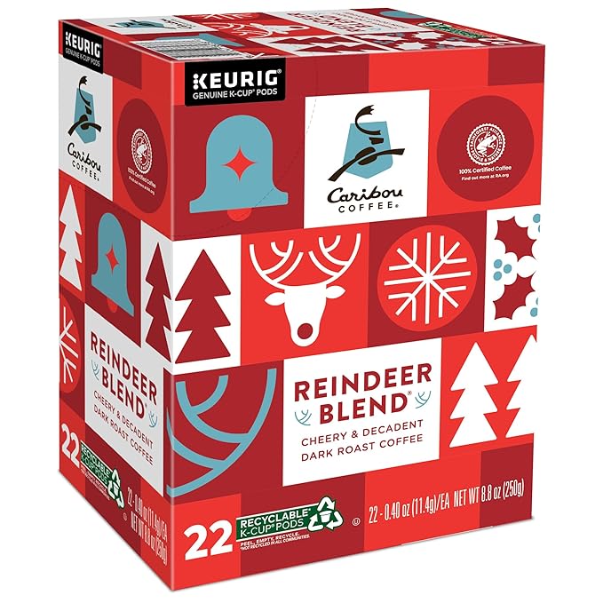 Caribou Coffee Reindeer Blend, Single-Serve Keurig K-Cup Pods, Dark Roast Coffee Pods, 88 Count