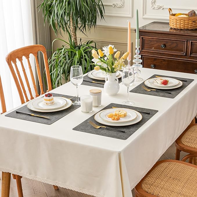 Romanstile Vinyl Placemats Set of 4-12 X 18 Inch - Heat Resistant Place Mats 100% Waterproof Oilproof Wipeable Reversible Faux Leather Table Mats for Kitchen/Dining/Party/Holiday, Dark Grey