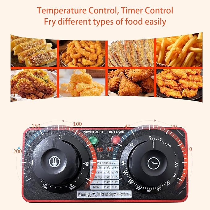 Deep Fryer with Basket for Home Use, Yangbowan Electric Deep Fryer 5L 1300W with Time & Temperature Control,3 Frying Baskets, Stainless Steel Lid with Viewing Window and Perfect for Kitchen, Fish Fry