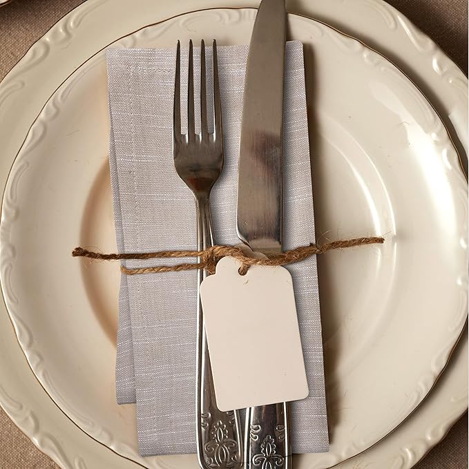 Urban Villa Cloth Napkins 100% Cotton Slub Absorbent Dinner Napkins (Set of 12) Oversized 20x20 Inches Beige White Chambray Soft Durable Reusable Washable Ideal for Everyday Use Premium Quality