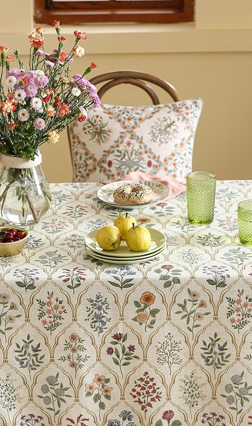 Floral Tablecloth for Square Tables,Linen Table Cloth with Colorful Flowers Pattern,Heavy Durable Table Cover for Dining Thanksgiving Kitchen Decor Party Banquet Christmas,67"*67"