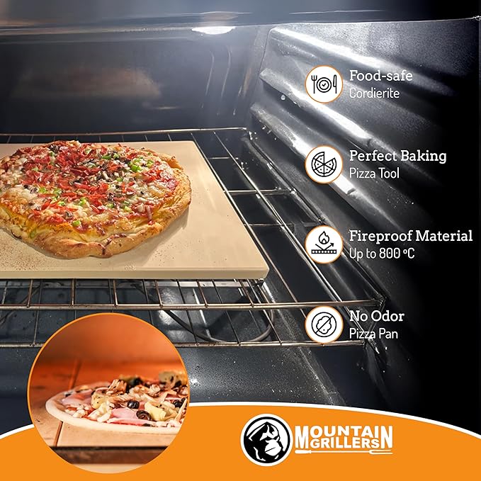 MOUNTAIN GRILLERS Pizza Stone for Oven and Grill BBQ - 12x16-Inch Rectangular Stone - Multi-Purpose Baking Stone for Crispy Crust Pizza, Bread, or Crackers - Ideal Gift for Pizza Lovers