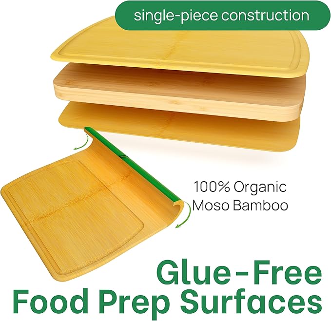 Bamboo Cutting Board – 15 Inch Wood Cutting Boards for Kitchen with Glue-Free Surface™ & Juice Groove – Non-Toxic, FSC-Certified, Durable Wooden Chopping Board