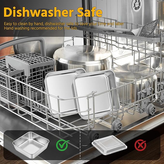 E-far 6 x 6-Inch Square Baking Pan with Lid, Small Stainless Steel Cake Brownie Pans Trays Dishes for Toaster Oven Air Fryer, Healthy & Dishwasher Safe - Set of 1(1 Pan + 1 Lid)