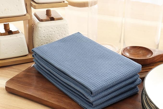 PurpleEssences Waffle Weave Kitchen Towel, 100% Cotton 15x25 Inches, with Hanging Loop Soft Absorbent Quick Drying Dish Cloth, Tea and Hand Towels, 6 Pack - Christmas Holiday Winter - Smoky Grey