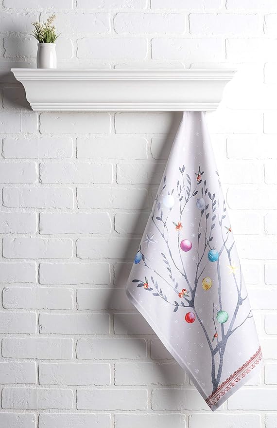 Maison d' Hermine Kitchen Towels Set of 3 100% Cotton 20" x 27.5" Reusable Cloth Tea Dish Towels Absorbent with Hanging Loop for Kitchen Dining Thanksgiving Christmas Decorations (Fairy Christmas)