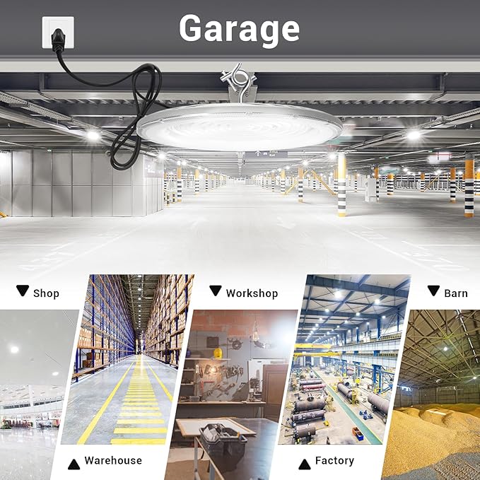 4 Pack 300W UFO Led High Bay Light,120VAC,5000K Daylight Commercial Bay Lighting,IP66 Waterproof,45050LM,1300W MH/HPS with Plug Area Lighting for Warehouse/Shop/Workshop/Barn/Gym/Factory