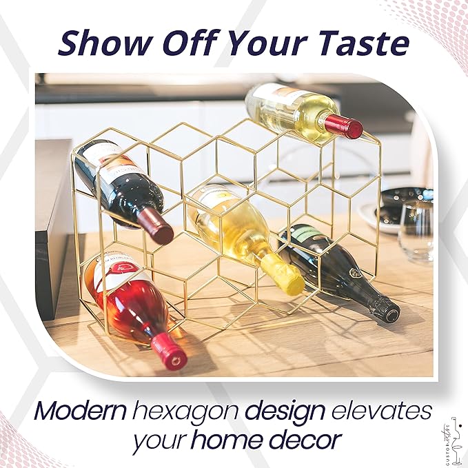 Gusto Nostro Countertop Wine Rack - 14 Bottle Freestanding Modern Gold Metal Small Wine Rack - 3 Tier Tabletop Wine Holder Stand for Cabinet, Pantry, Wine Bottle Storage - No Assembly Required