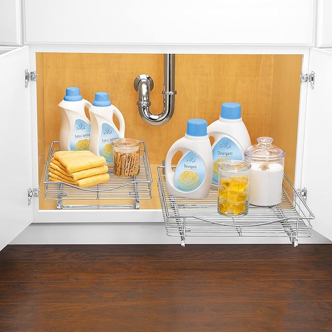 LYNK PROFESSIONAL® Pull Out Cabinet Organizer, 17" x 18" Slide Out Drawers for Kitchen Cabinets - Sliding Pull-Out Pantry Shelves – Home Shelf Organizers - Lifetime Ltd. Warranty, Chrome