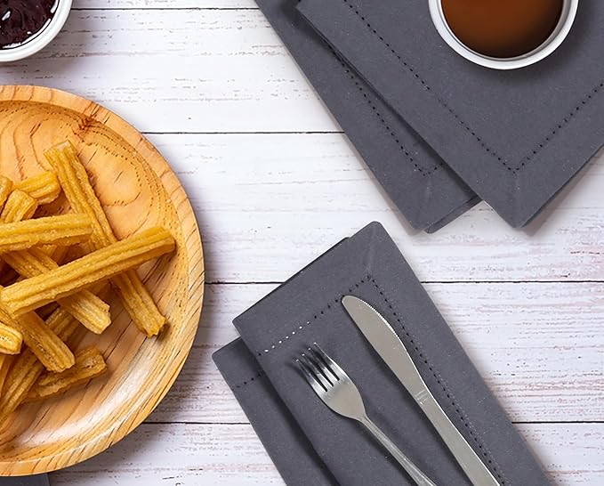 Bedding Craft Cotton Cloth Dinner Napkins Set of 12 – 18x18 Steel Grey with Hemstitched Mitered Corners – Machine Washable Reusable Napkins for Thanksgiving & Christmas