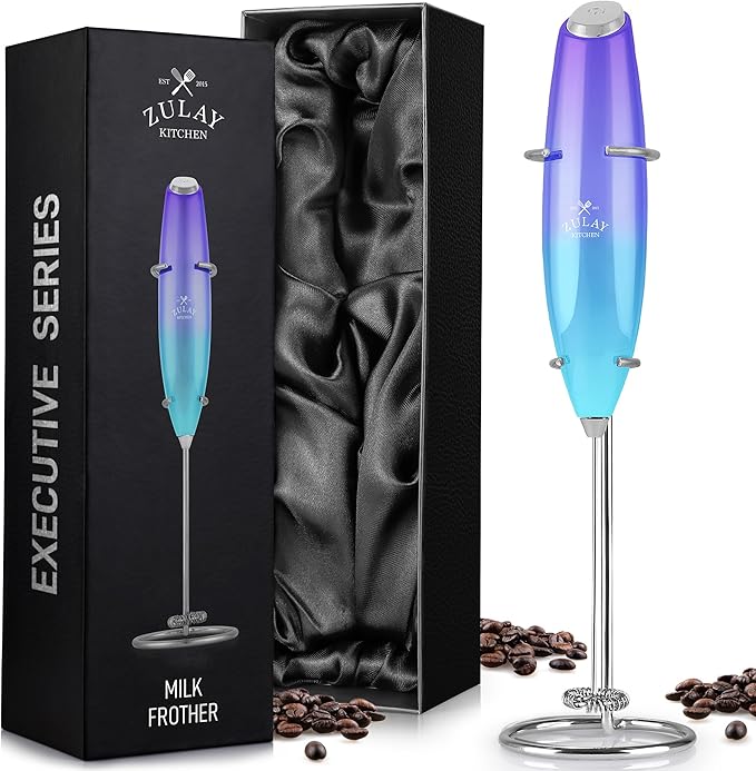 Zulay Kitchen Executive Series Luxury Gift Milk Frother – Handheld Electric Foam Maker for Coffee, Lattes & Hot Chocolate – Deluxe Finish, Ideal Gift for Coffee Lovers