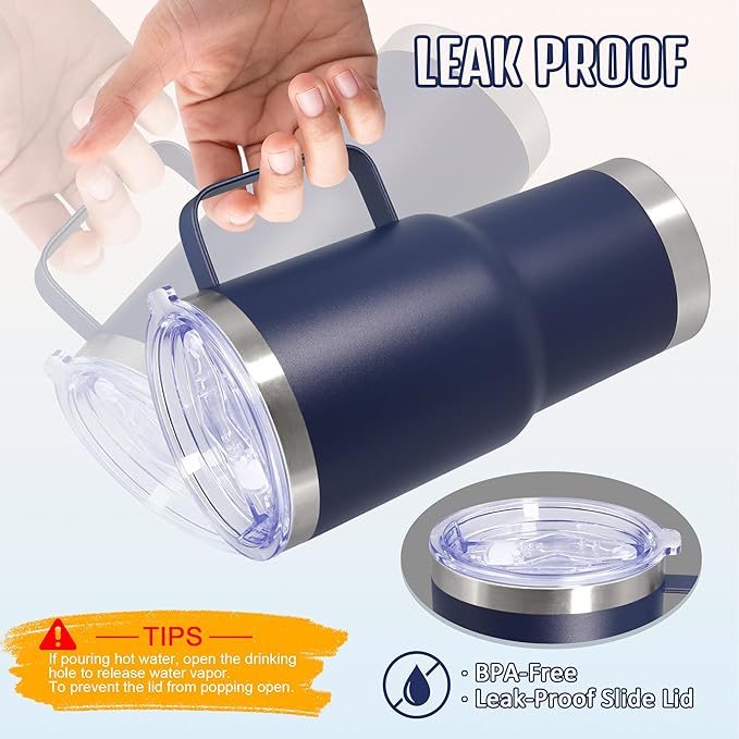 20 oz Tumbler with Handle and Lid, Stainless Steel Tumbler Insulated Travel Coffee Mug, Spill Proof Double Wall Vacuum Tumbler Cup Keep Drink Hot & Cold, Navy,12 Pack