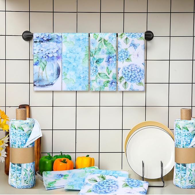 36 Pack Reusable Cleaning Cloths Washable Cotton Kitchen Dish Towels for Home Christmas Party Supplies Bulk, 9.84x11.81in (Hydrangea)