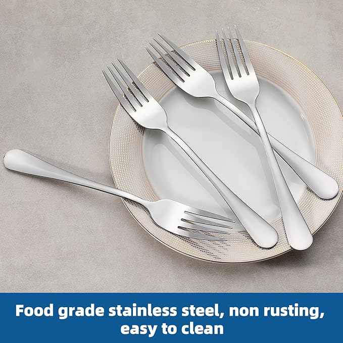 16 Piece Dinner Forks Set, Food-Grade Stainless Steel Forks Silverware, Cutlery Forks, Dessert Forks, Metal Forks for Home, Kitchen or Restaurant, Mirror Polished, Dishwasher Safe - 8 Inch