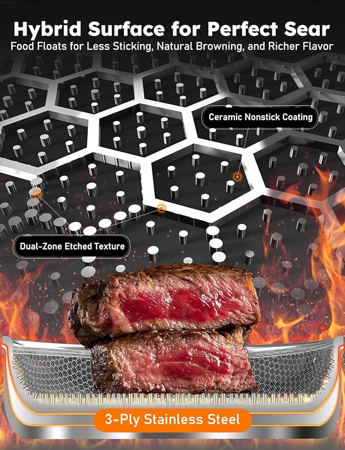 Pro DUXANO 12PC Nonstick Pots and Pans Set&Hybrid 3-Ply Stainless Steel Skillet, High Heat Sear&Fry, 2-Layer Ceramic Induction Cookware, 9H Scratch-Resistant&Anti-Warp,PFAS Free,All Cooktop/Dishwasher