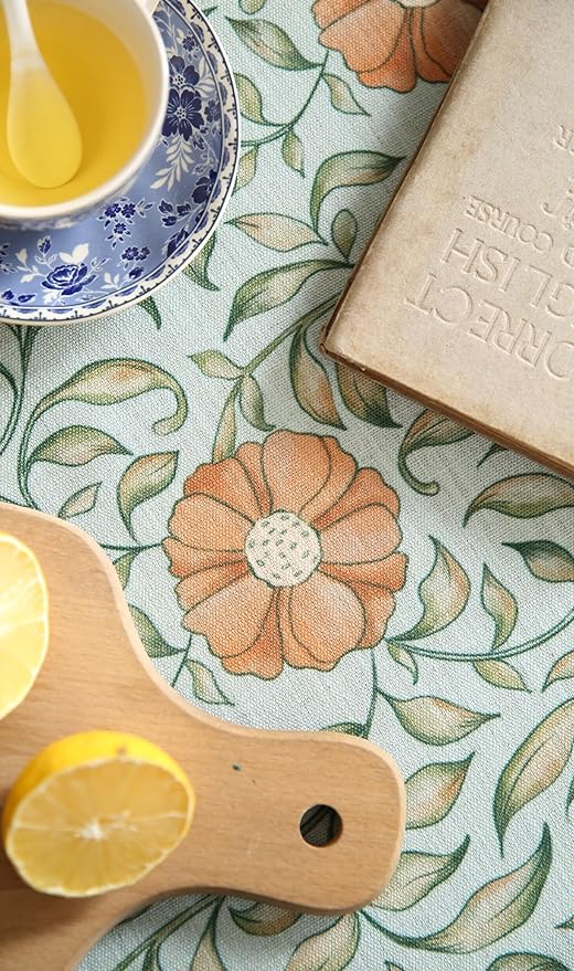 patdrea Designer French Linen Blue Tablecloth for Rectangle Table,Vintage Floral Table Cloth,Colorful Decoration Fall Cover Kitchen Dining for Thanksgiving,Christmas,63"x87"-Wensel