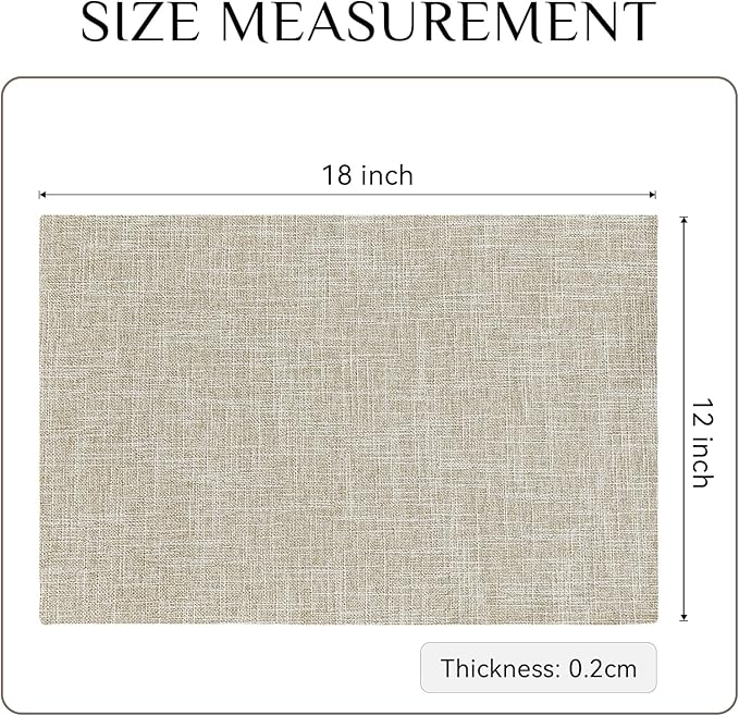 Softalker Faux Linen Placemats Set of 4-12 x 18 Inch, Heat Resistant Double Layered Durable Burlap Farmhouse Place Mats, Non-Slip Washable Rustic Table Mats for Dining, Kitchen, Party（Beige