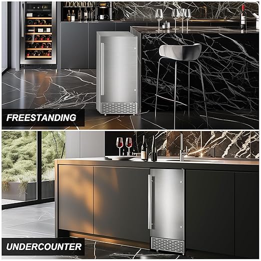 Under Counter Ice Maker Machine - 120 LBS/Day, Built in/Freestanding Placed, Auto-Cleaning,Reversible Door, Built 25LBS Ice Storage, Stainless Steel Ice Machine for Home & Commerial Outdoor Use