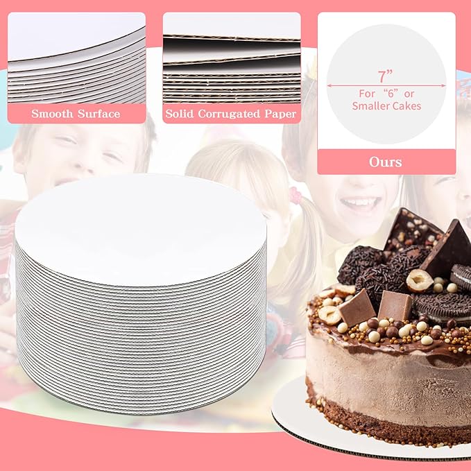 40pcs Cake Boards 7inch Round,Food-Graded Cardboard Cake Rounds, Waterproof and Oil-Proof Cake Plates, Sturdy Corrugated Cake Base, Ideal for Baking, Cake DIY, Dessert and Crafting(white, 7inch/40Pcs)