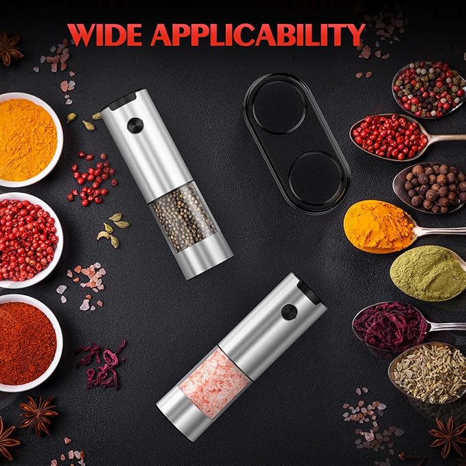 Electric Salt and Pepper Grinder- Automatic Battery Pepper Mill Shakers Kitchen Essentials for New Home Adjustable Coarseness Upgraded Larger Capacity with Led for Housewarming Gifts