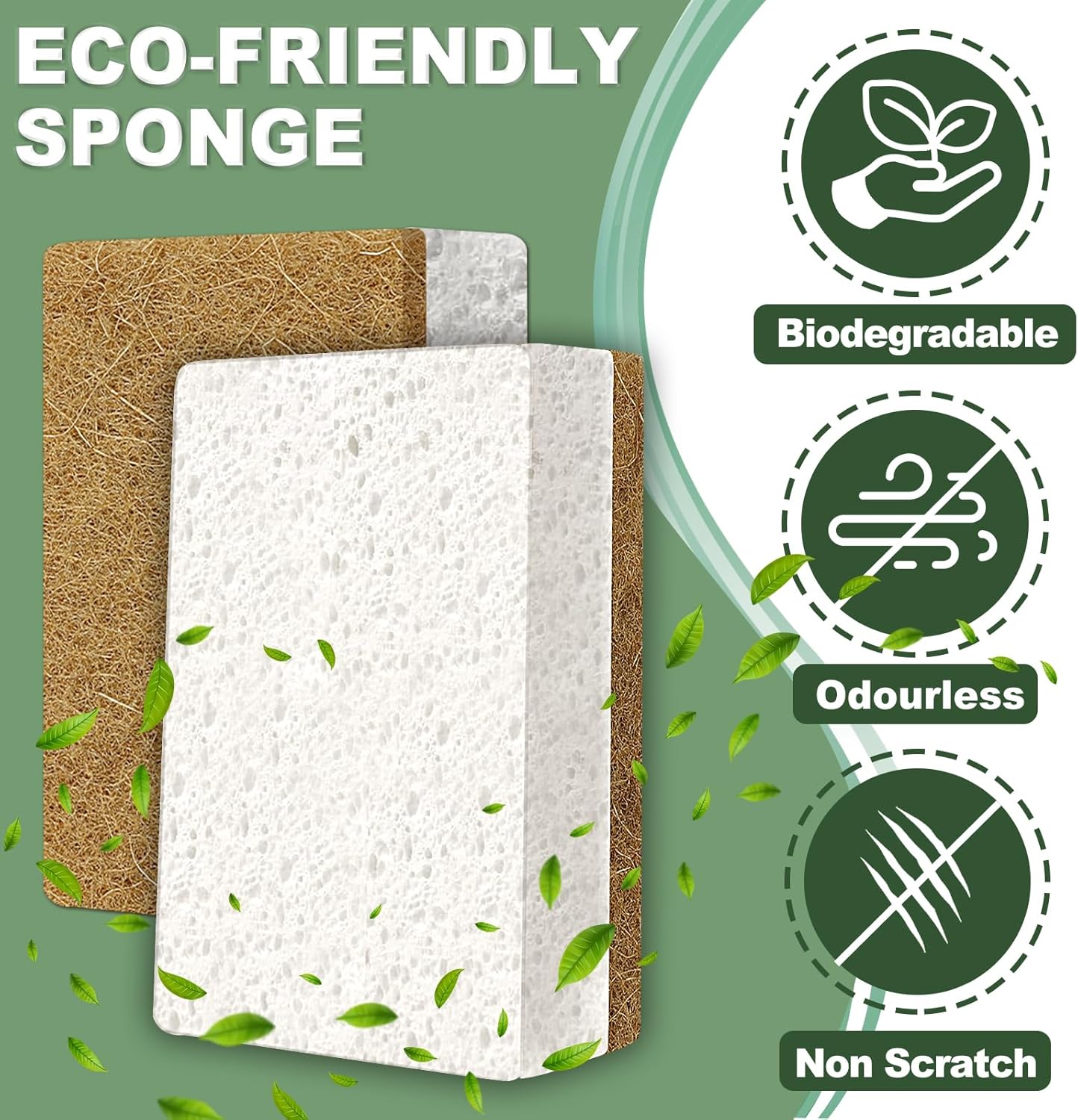 Aheroi Natural Dish Sponge, 32 Count Plant-Based Biodegradable Compostable Kitchen Sponges for Dishes Bulk, Organic Eco Friendly Cleaning Sponge for Bathroom, Household, Non Scratch Non Toxic