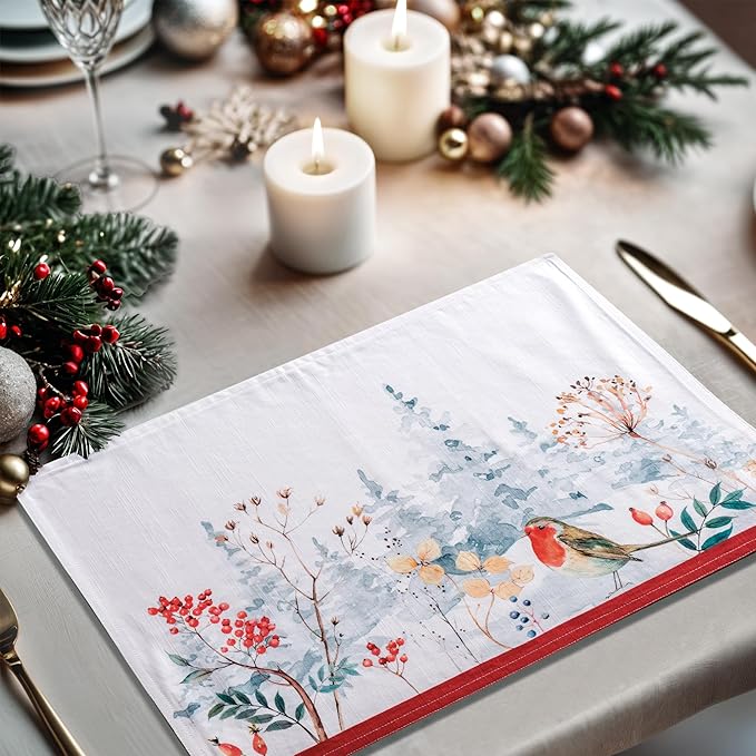 Maison d' Hermine Placemats Set of 4 100% Cotton Washable Cloth Place Mats, Reusable Table Mats for Thanksgiving Christmas Decorations Kitchen Dining Party Wedding Restaurant (Morzine, 13" x 19")
