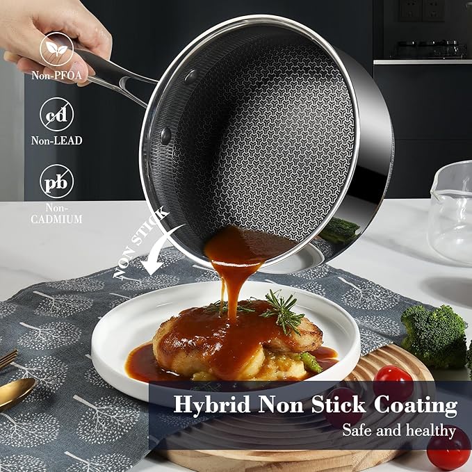 Tri-Ply Stainless Steel Stock Pot, 5 Quart Pot with Lid - Non Stick Pots -Induction Ready, Cooking Pots with Lids, Cool Handles, Dishwasher (Stainless Steel, 8PCS)