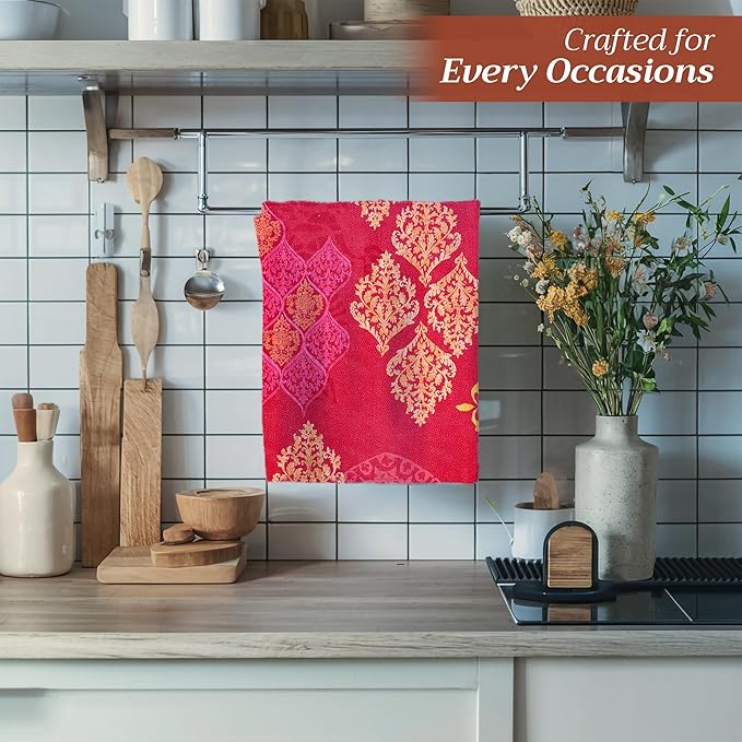 Maison d' Hermine Kitchen Towels Set of 3 100% Cotton 20" x 27.5" Reusable Cloth Tea Dish Towels Absorbent with Hanging Loop for Kitchen Dining Thanksgiving Christmas Decorations (Versailles)