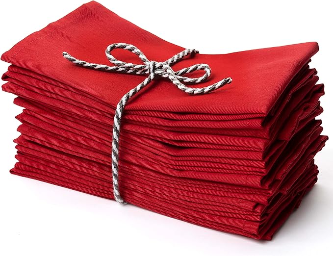 Christmas Red Cloth Dinner Napkins Kitchen Cloth Napkins 12 Pack 18X18 Inches Cotton Blend Soft Fabric with Hemmed Edges Washable Reusable Linen Napkins for Parties Setting Table Decor (Red) by PERLLI