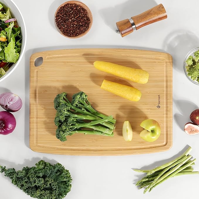 Lightweight Durable Bamboo Cutting Board with Non-Slip Feet, Extra Large Big Wood Cutting Boards for Kitchen with Juice Groove, Wooden Charcuterie & Chopping for Fruit, Vegetables & Cheese