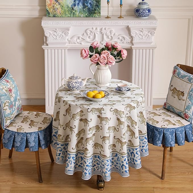 patdrea Leopard Animal Linen Table Cloth Soft Breathable Tabletop Cover Dacorative Kitchen Dining Tablecloth for Round Tables for Kitchen Dining Parties,Holiday Christmas,Diameter 55"