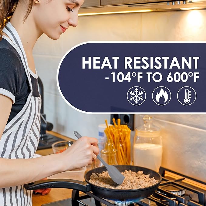 Heat Resistant 600℉ Silicone Spatula, Turner Mixing Spatulas set BPA Free Dishwasher Safe for Nonstick Cookware, Grey