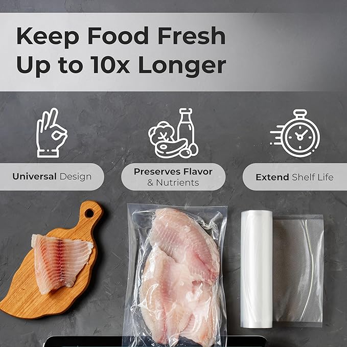 Vacuum Sealer Bags Roll 11" x 50' for Food Saver and Sous Vide, BPA Free, Heavy Duty Commercial Grade Food Storage Bags for Meal Prep and Boil Safe Use, 2 Count (100 FT)