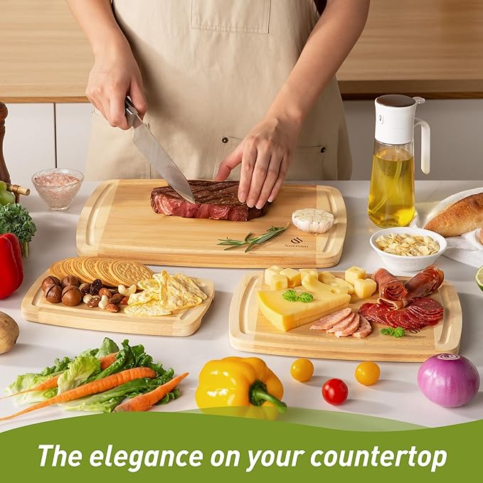 Bamboo Cutting Board Set Non Slip Feet Over Sink Tablas Para Picar Cocina Tabua Madeira Corte Carne Bambu Alimentos Cortar Madera Juego Regalos Cumpleaños Navidad Mujer Mama Abuela Hombre Papa