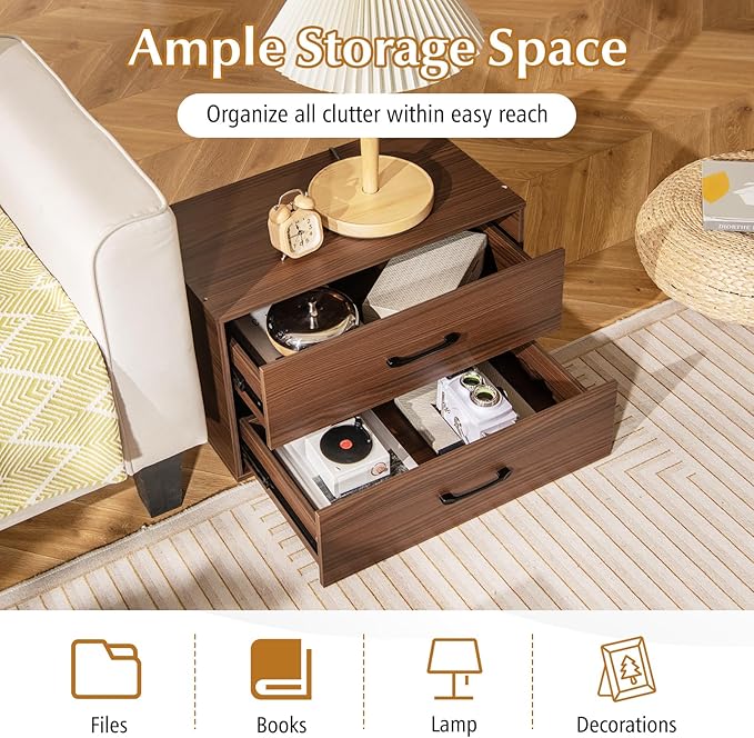 Giantex Stackable 2-Drawer Dressers for Bedroom - Short Dresser Two Drawer Storage Cabinet w/Handles & Anti-Topping Device, Small Dresser Chest of 2 Drawers for Closet Bedroom (2, Walnut)