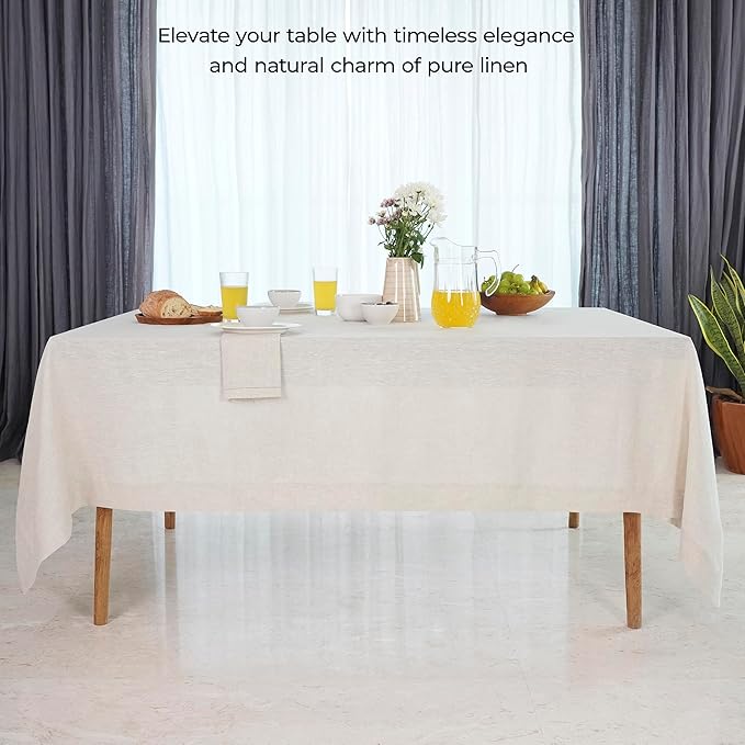 D'Moksha Homes Linen Tablecloth for Rectangle Tables 60 x 144 Inch - 100% Pure Linen Light Natural Table Cloth - Machine Washable Cloth Tablecloth for Fall, Autumn and Halloween