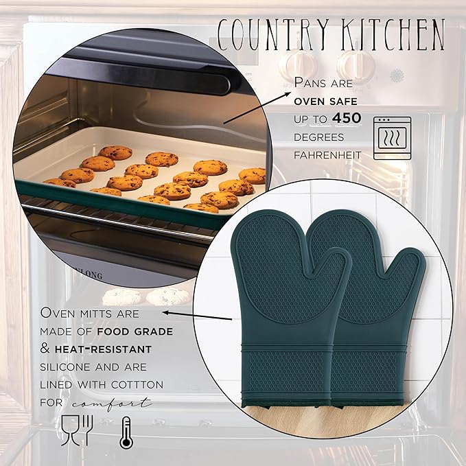 Country Kitchen Nonstick Stackable Bakeware Set - Durable, Easy Release Baking Set, Sage, 13 Pcs