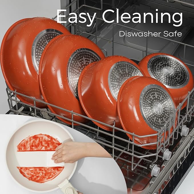 15Pcs Pots and Pans Set Non Stick, Cookware Sets with Detachable Handle, Nonstick RV Kitchen Cooking Tools Removable Handles, Oven Safe, Induction Fast, Stackable Induction Cookware, Tangerine