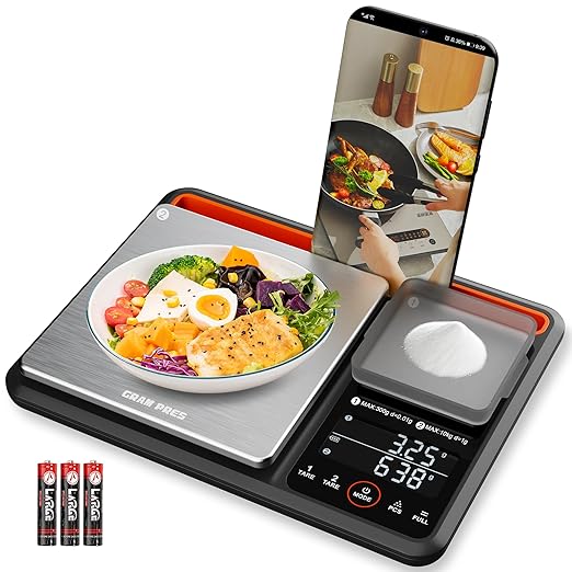 Dual Platform Digital Kitchen and Food Scale 0.01g/300g & 1g/10kg，Digital Weight Grams and Oz，Black with Stainless Steel
