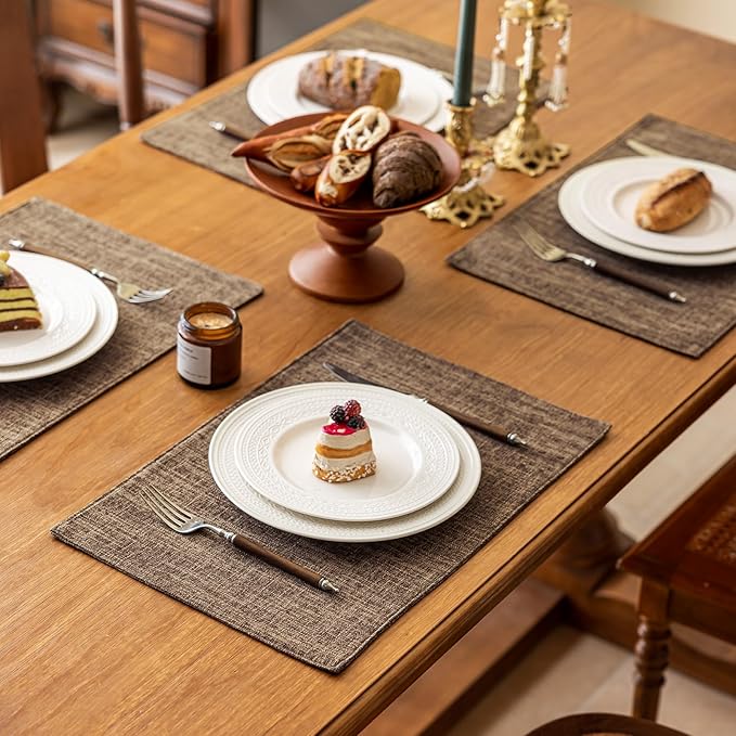 KXN Placemats Set of 8, Dual-Layer Thickened Faux Linen Table Mats, Heat Resistant & Wrinkle-Free, Machine Washable Cloth Place Mats for Kitchen Dining Indoor Outdoor (Burlap)