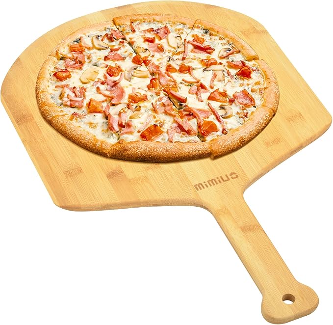 Natural Bamboo Pizza Peel - 15 Inch Wooden Pizza Spatula for Baking Homemade Pizza Bread and Cutting Fruit Vegs