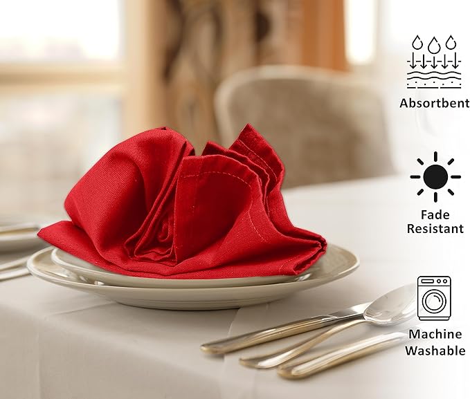Ruvanti Cloth Napkins Set of 12, 18x18 Inches Napkins Cloth Washable, Soft, Durable, Absorbent, Cotton Blend. Table Dinner Napkins Cloth for Hotel, Weddings, Dinner, Christmas Parties - Red