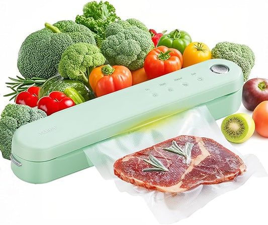 TOKIT Food Saver Vacuum Sealer Machine, 5-in-1 One-Touch Automatic with Dry, Moist, Manual Modes and External Vacuum System, Compact Small Design with 5 Vacuum Bags for Kitchen, Picnic, Travel, Green
